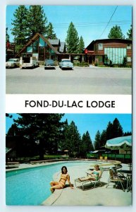 LAKE TAHOE, CA ~FOND-DU-LAC LODGE at BIJOU Hwy 50 Roadside c1950s Cars Postcard