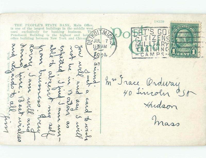 Divided-Back BANK BUILDING Detroit Michigan MI E5040