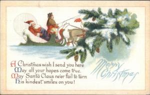 Christmas - Santa Claus in Sleigh w/ Chauffeur 500-G c1915 Postcard