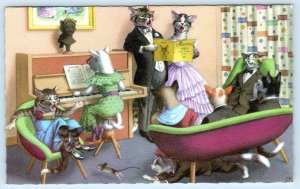 MAINZER DRESSED CATS & Kittens Family Concert Piano  #4892 Belgium  Postcard