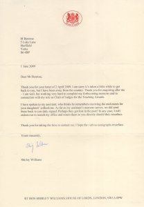 Shirley Williams MP Official House Of Lords Hand Signed Letter