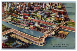 1955 Outer Drive Link Bridge And Skyline Chicago Illinois IL Posted Postcard 