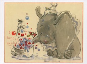 Dumbo Takes A Bubble Bath Storyboard Creation Film Painting Postcard