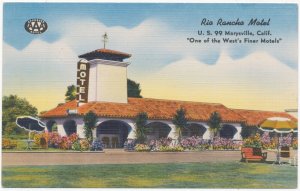 Hotel Rio Rancho Motel Marysville California Linen Postcard c1949