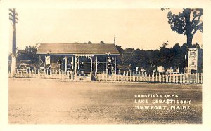 Newport ME Lake Sebasticook Christie's Camps Gas Pumps, Real Photo Postcard