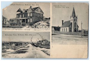 c1910 House Church and Road View of Medicine Hat Canada Multiview Postcard