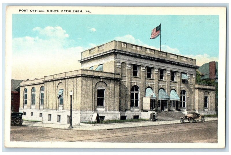 c1930's Post Office Building Car Street View Bethlehem Pennsylvania PA Postcard