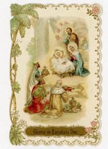 1880s-90s Baby Jesus Mary 3 Wise Men Joseph Gloria in Excelsis Deo Card F220