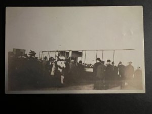 Mint Postcard RPPC Biplane Aircraft Airplane Plane Flight Crowd USA