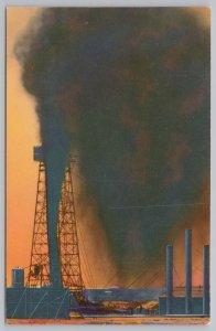 Mining-Factory~Oklahoma~Oil Gusher Shoots Up Creates Huge Black Cloud~Vintage PC