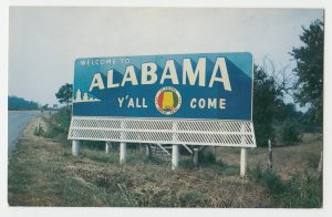 P3012, vintage postcard roadside billboard welcome to alabama y,all come