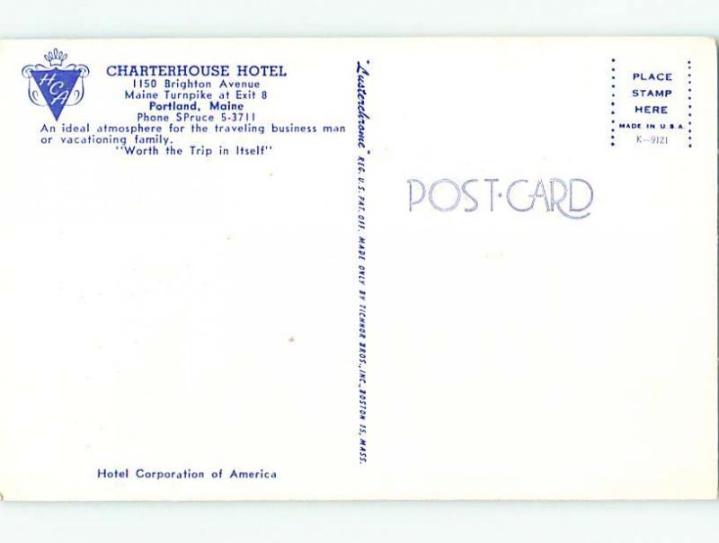 Unused 1950's CHARTERHOUSE MOTEL & VALLE'S RESTAURANT Portland Maine ME u6726@