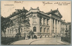 POLAND WARSZAWA PALAC SZTUKI ANTIQUE POSTCARD w/ RUSSIAN IMPERIAL STAMP