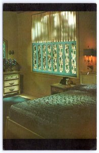 1950-60's MCM CANNON CRAFT FABRIC PANELS BEDROOM INTERIOR ADVERTISING POSTCARD