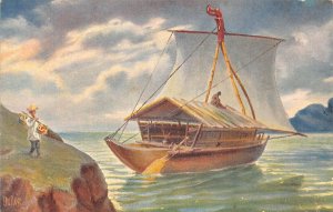 L369 Ships Segelboot mit Schilfverdeck Indien signed Ch Rave vintage postcard