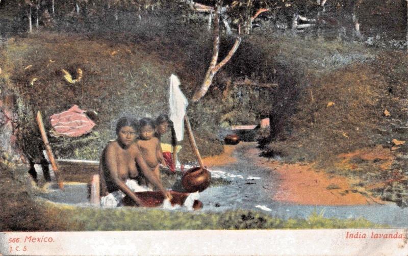 MEXICO INDIA LAVANDA~NAKED INDIAN WOMAN BATHES J C S #566 PUBLISH POSTCARD 1900