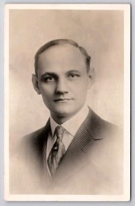 RPPC Handsome Man Piercing Eyes Elkhart IN Pub. Burrell / Inbody Postcard F44