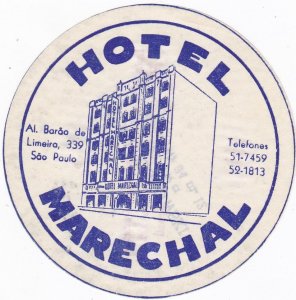 Brasil Sao Paulo Hotel Marechal Vintage Luggage Label sk3232