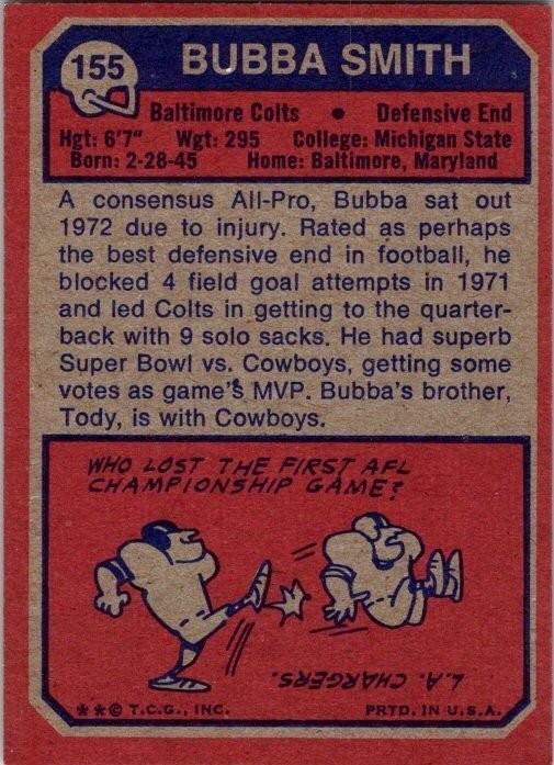 1973 Topps Football Card Bubba Smith Baltimore Colts sk2449