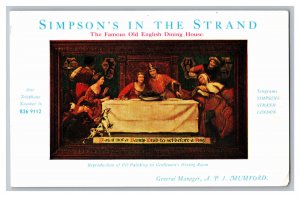 Simpson's In The Strand London Postcard Famous Old English Dining House 