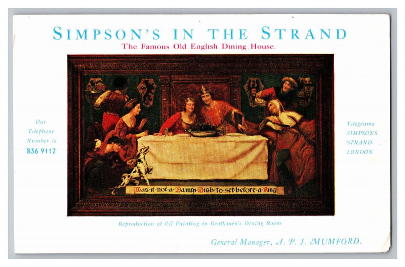 Simpson's In The Strand London Postcard Famous Old English Dining House 