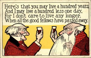 Old Men Toast Shot of Liquor c1910 Comic Postcard