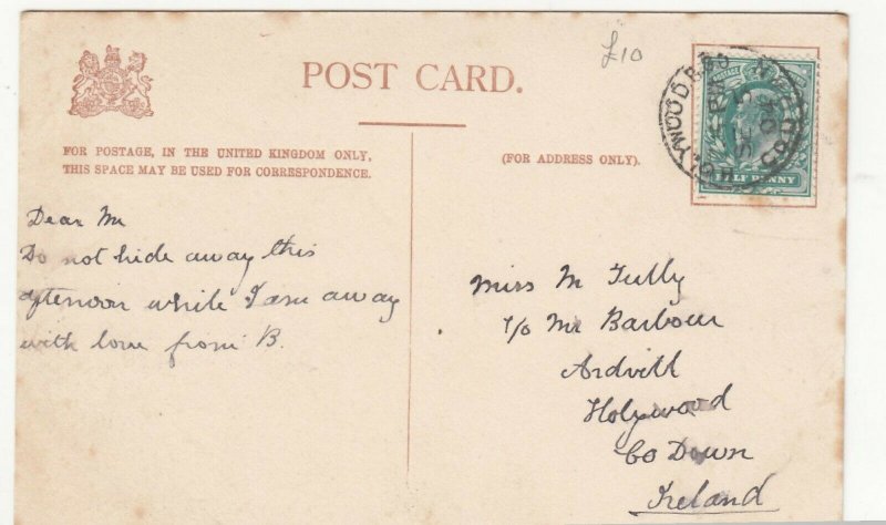 Shipping; LNW Railway SS Cambria PPC, 1904 PMK To Miss Tully, Holyhead