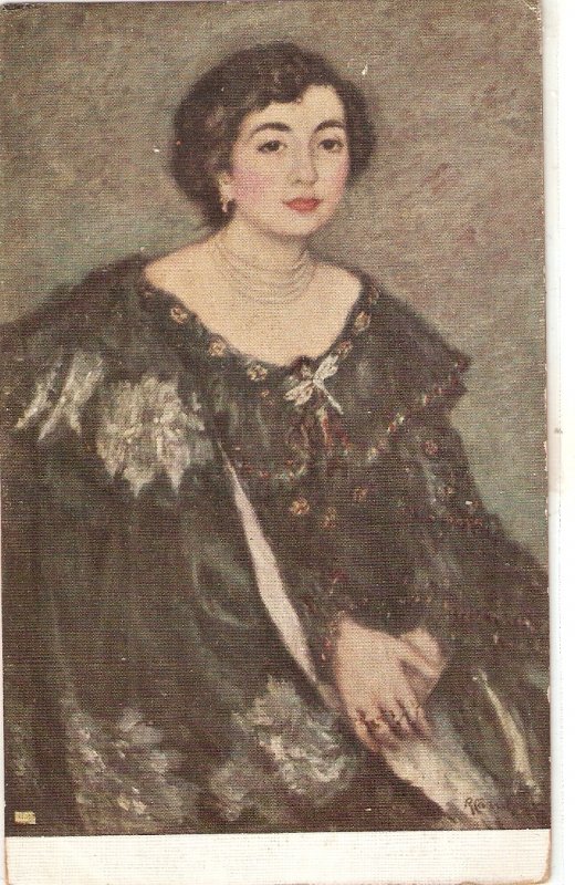 R. CANALS.Retrato. Portrait of a lady Fine painting, vintage Spanish PC