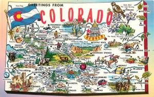 Colorado 1950s Map Attractions Tichnor large letters postcard 2209