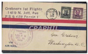 Letter USA Grebners 1st Flight Philadelphia Norfolk 10 October 1926