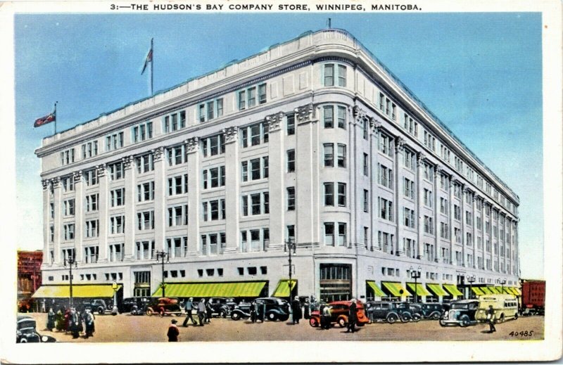 Postcard MB Winnipeg Hudson's Bay Company Store - Old Cars 1920s L7 