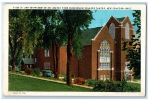 1934 View United Presbyterian Church Muskingum College New Concord OH Postcard