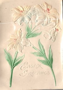 Vintage Postcard 1908 A Happy Easter Holiday Greetings White Lilies Flowers