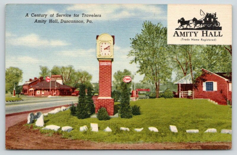 Duncannon PA~3:10 PM on Amity Hall Hotel Grounds~Esso Gas~1940s~Burned Down 2009