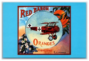 Red Baron Brand Oranges Fruit Label Highland CA UNP Contiental Postcard Z8