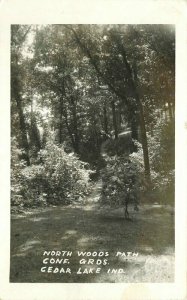 Cedar Lake Indiana North Woods Path Conf Gardens 1947 RPPC Photo Postcard 9636
