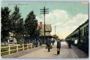 Bozeman Montana MT Postcard N.P Train Depot Station Passenger Scene 1911 Antique