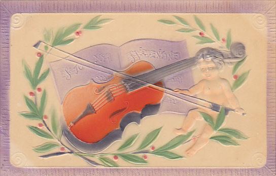 Valentine's Day Cupid Playing Violin Embossed