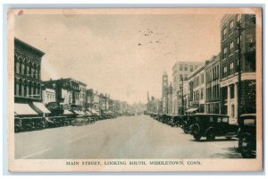 1935 Main Street Classic Cars Looking South Middletown Connecticut CT Postcard