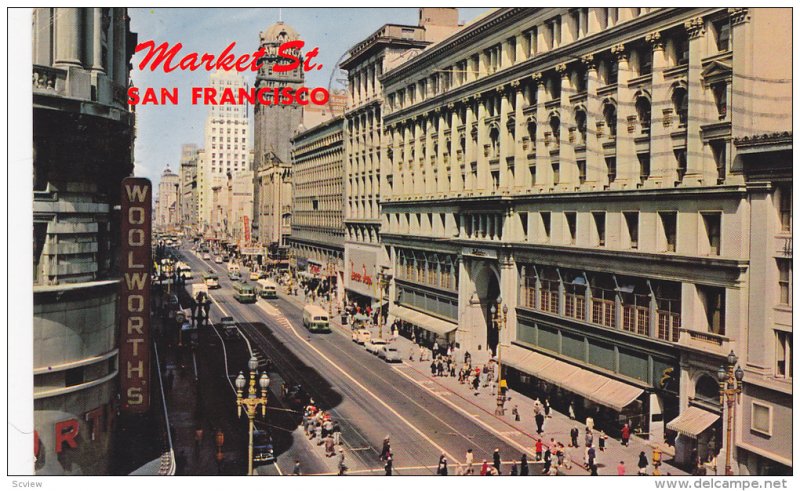 Market Street, Store Fronts, Showing Woolworths Store, SAN FRANCISCO, Califor...