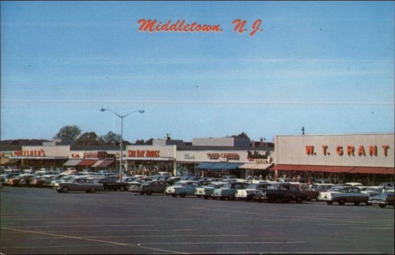 Middletown NJ Shopping Center Parking Lot Car Postcard