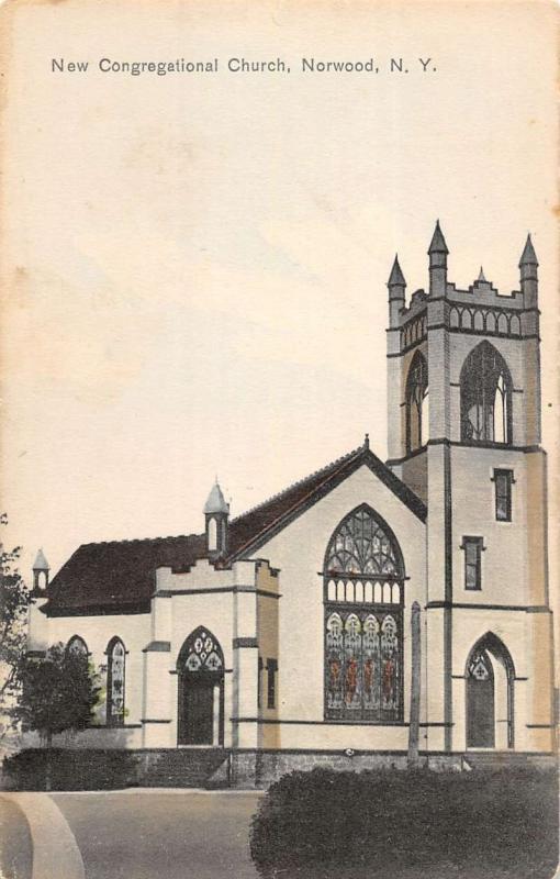 Norwood New York New Congregational Church Street View Antique Postcard K27418