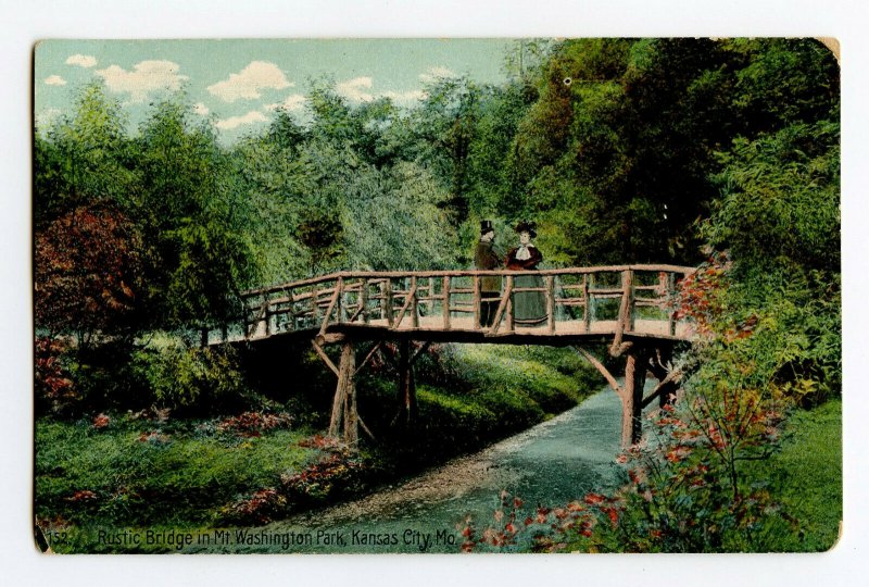 Postcard Rustic Bridge Mt. Washington Park Kansas City Mo. Standard View Card