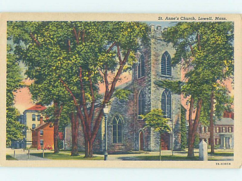 Linen CHURCH SCENE Lowell - Near Boston Massachusetts MA AD1063