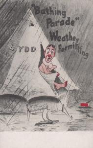 Camp Bathing Parade Camping Tent Swimming Old Comic Humour Postcard