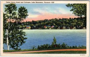 LAKE BOMOSEEN, Vermont  VT   CEDAR GROVE HOTEL & Cottages  1945 Linen Postcard