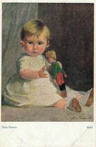 Boy With Toy Portrait Hela Peters Bubi Vintage Postcard 08.14