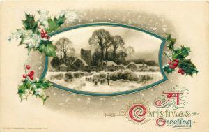 Christmas,A Christmas Greeting, Embossed, Holly