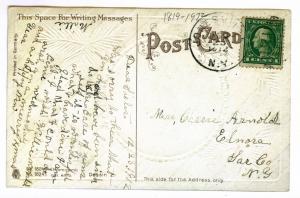 Jonesville to Elnora, New York 1912 used Embossed Christmas Postcard