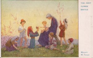 Artist Signed Margaret Tarrant, Medici Society Flower Service Jesus & Mary